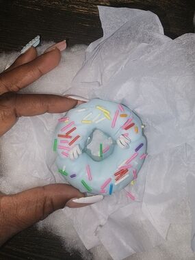 Light Blue Donut Candle with Colorful Sprinkles